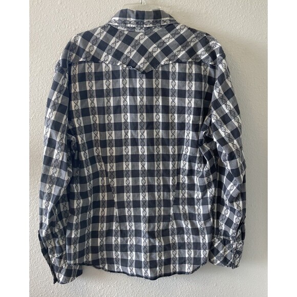 Vintage Diesel Button Down Shirt Western Snap Black Plaid Long Sleeve Medium - Picture 7 of 10